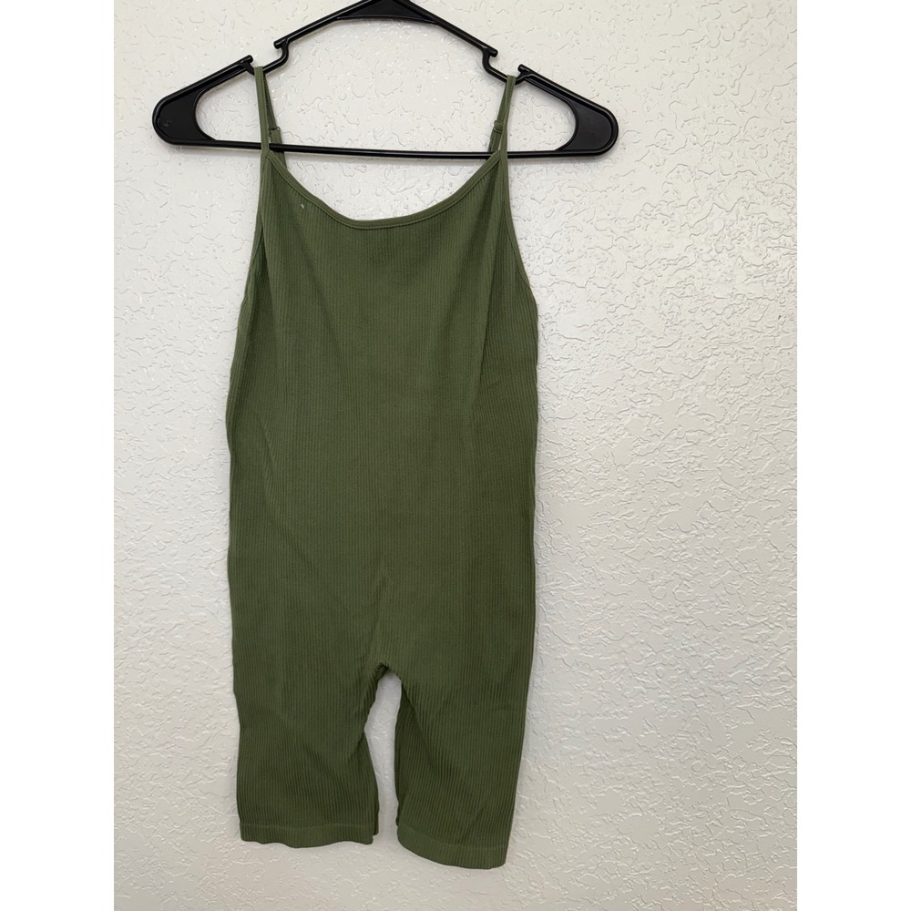 Faded Rose Olive‎ Green Ribbed Sleeveless Romper Jumpsuit Loungewear